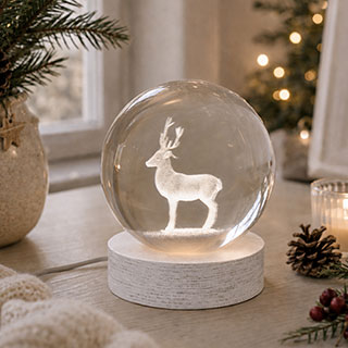 InLit GloBall Stag, Indoor Glass Christmas Table Light