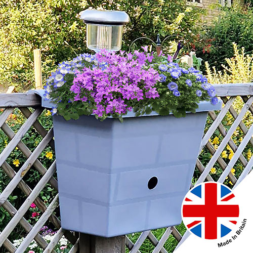 Revolutionary 4-in-1 Self-Watering Fence Planter and Solar Light - Brown Revolutionary 4-in-1 Self-Watering Fence Planter and Solar Light - Brown