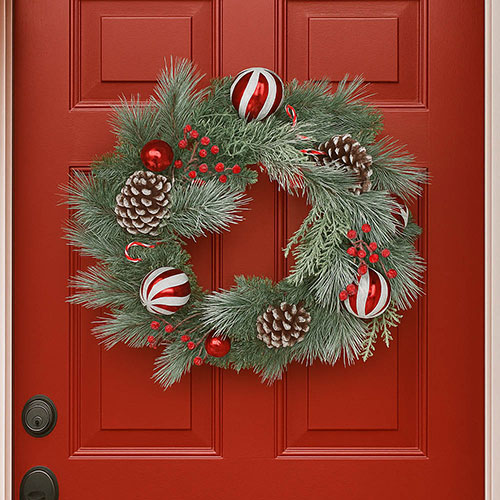 Candy Cane Wreath with Baubles and Canes Candy Cane Wreath with Baubles and Canes